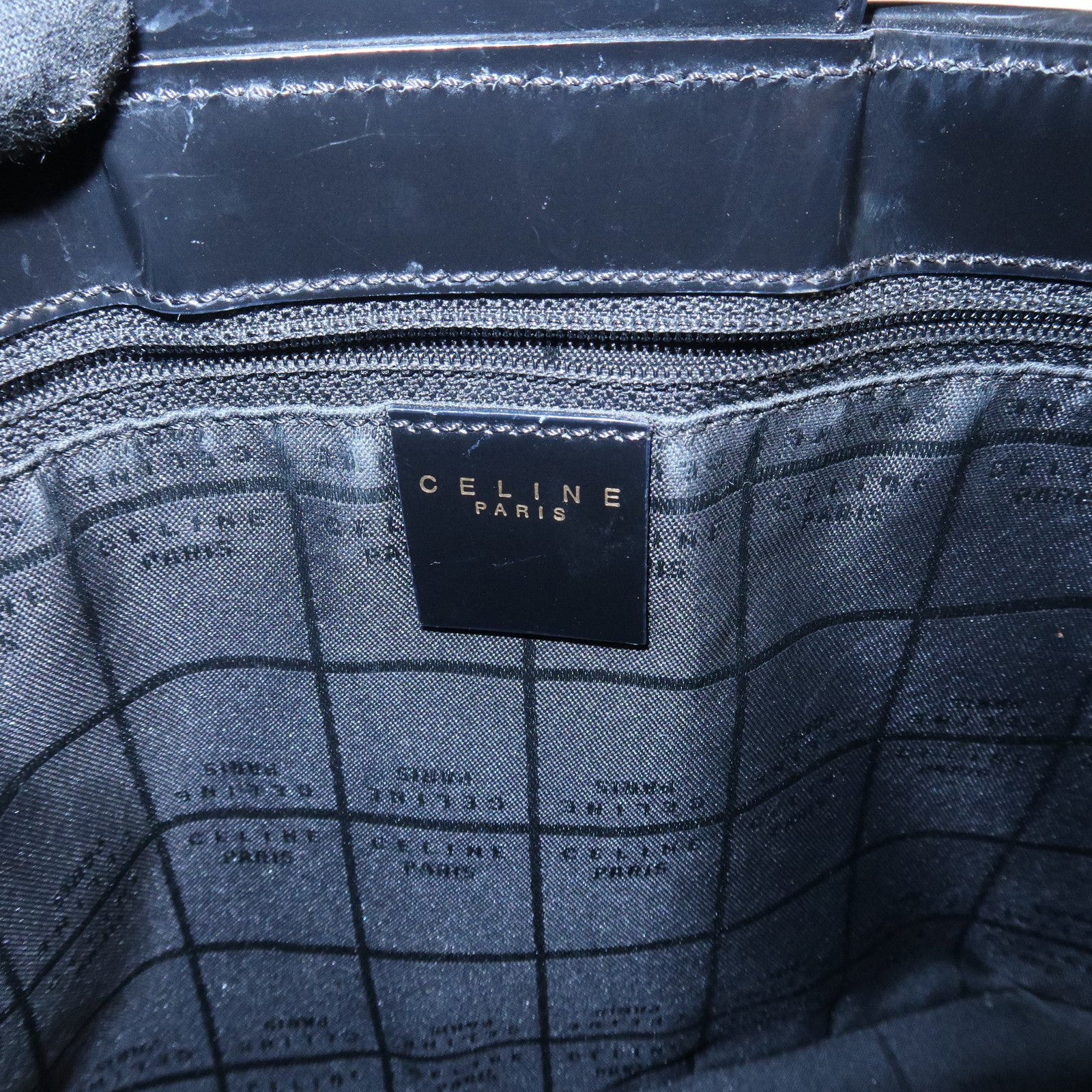 CELINE Macadam Patent Leather Mini Tote Bag Hand Bag Brown Black Used