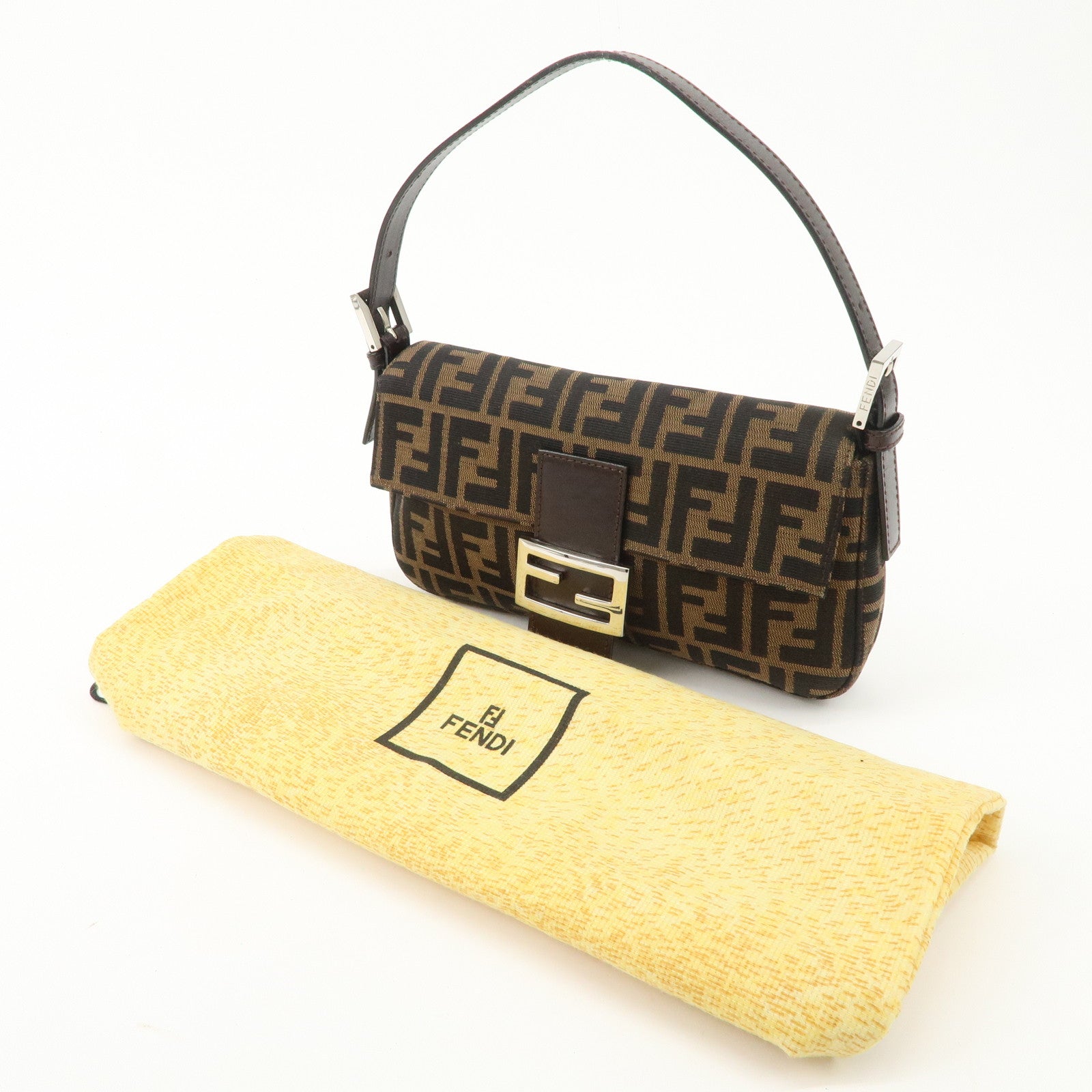 FENDI Mamma Baguette Zucca Canvas Leather Shoulder Bag 26424 Used