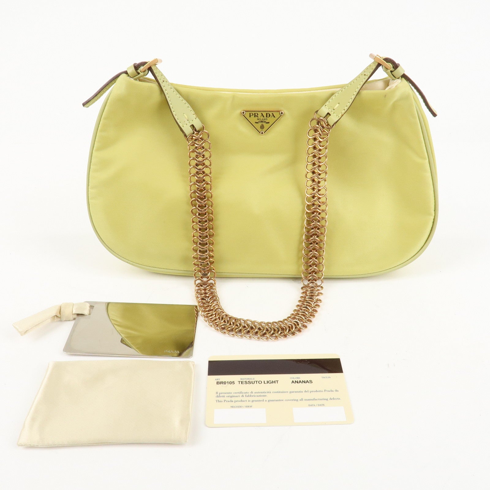 PRADA Nylon Leather Chain Shoulder Bag Yellow BR0105 Used