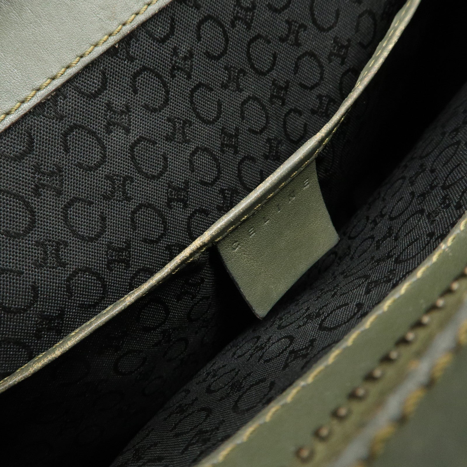 CELINE Macadam Canvas Hand Bag Brown Red Khaki Used