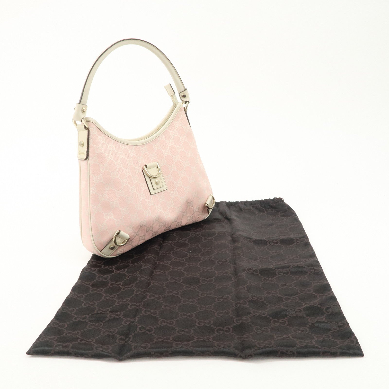 GUCCI Abbey GG Canvas Leather Shoulder Bag Ivory Pink 130738 Used