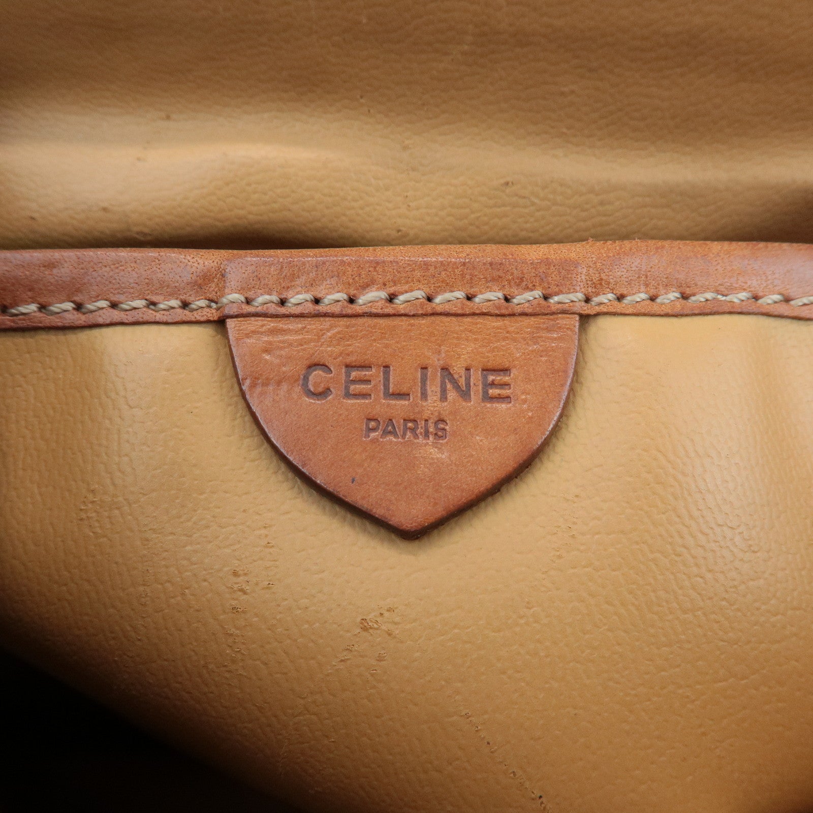 CELINE Macadam PVC Leather Shoulder Bag Beige Brown Used
