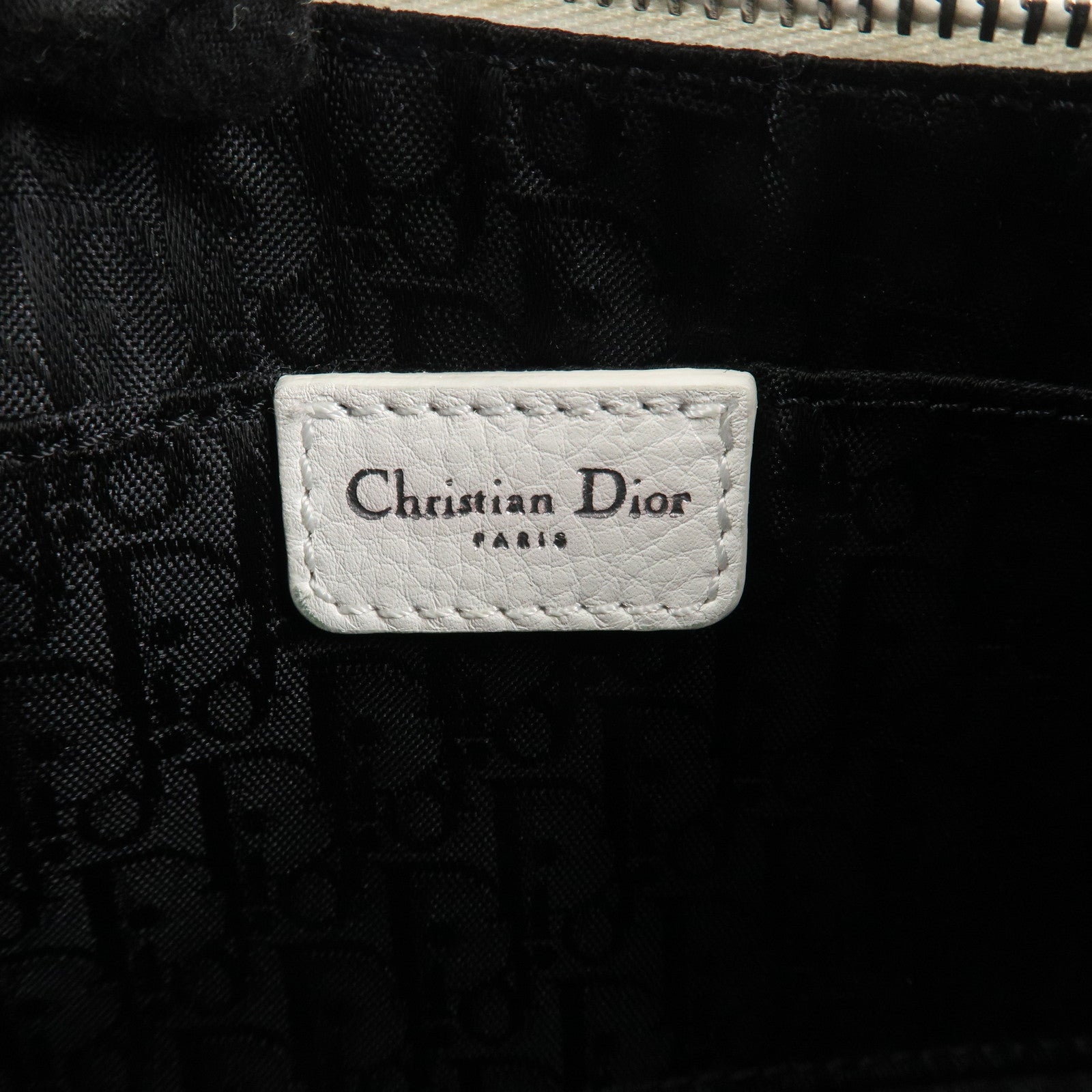 Christian Dior Canvas Leather Logo Charm Hand Bag White Used