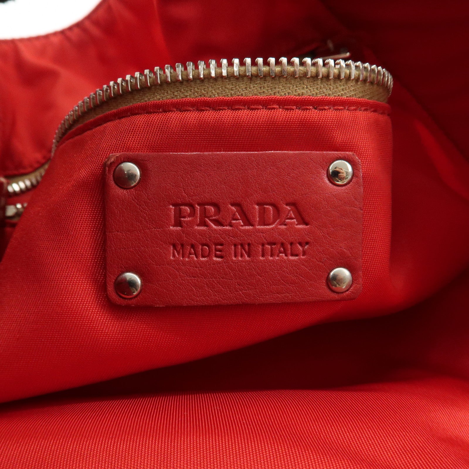 PRADA Logo Nylon Ostrich Leather Canvas Tote Bag Bear B2980A Used