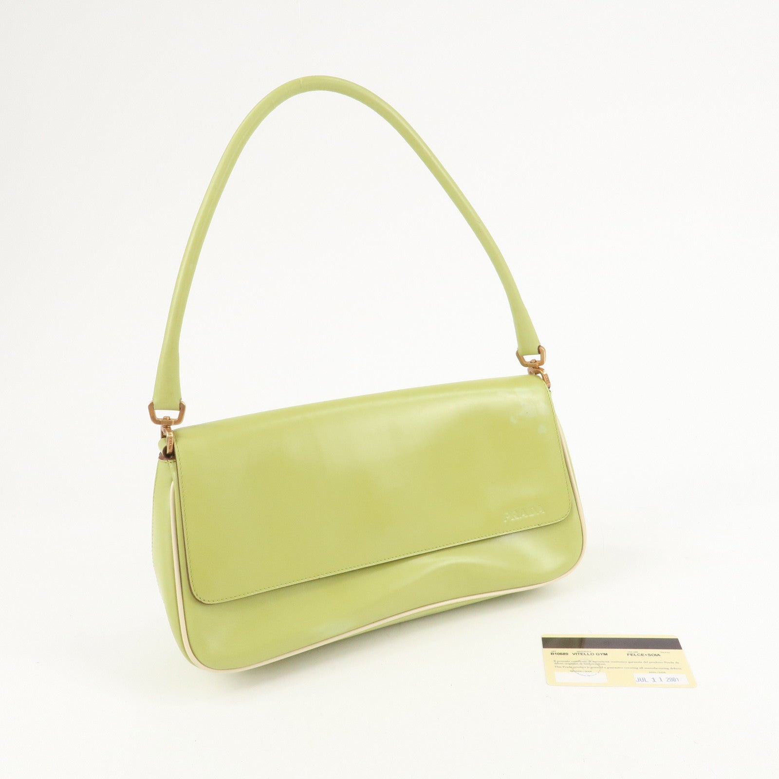 PRADA Leather Shoulder Bag Hand Bag Light Green B10689 Used