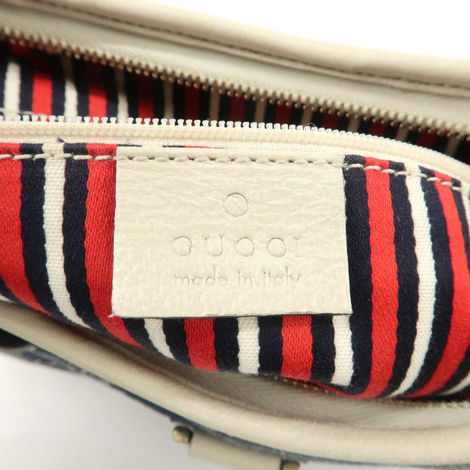 GUCCI Abbey GG Canvas Leather Shoulder Bag Ivory Navy 130738 Used