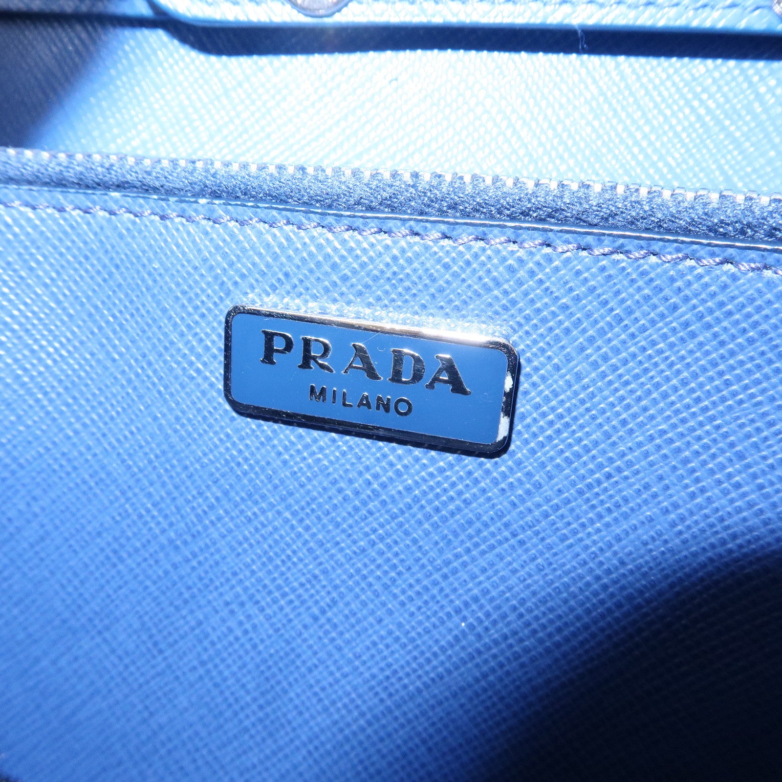 PRADA Leather Shoulder Bag Blue Navy Used