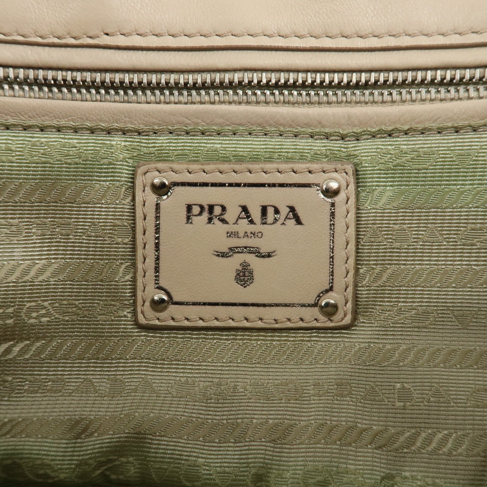 PRADA Leather Gathered Chain Shoulder Bag Ivory B4695C Used
