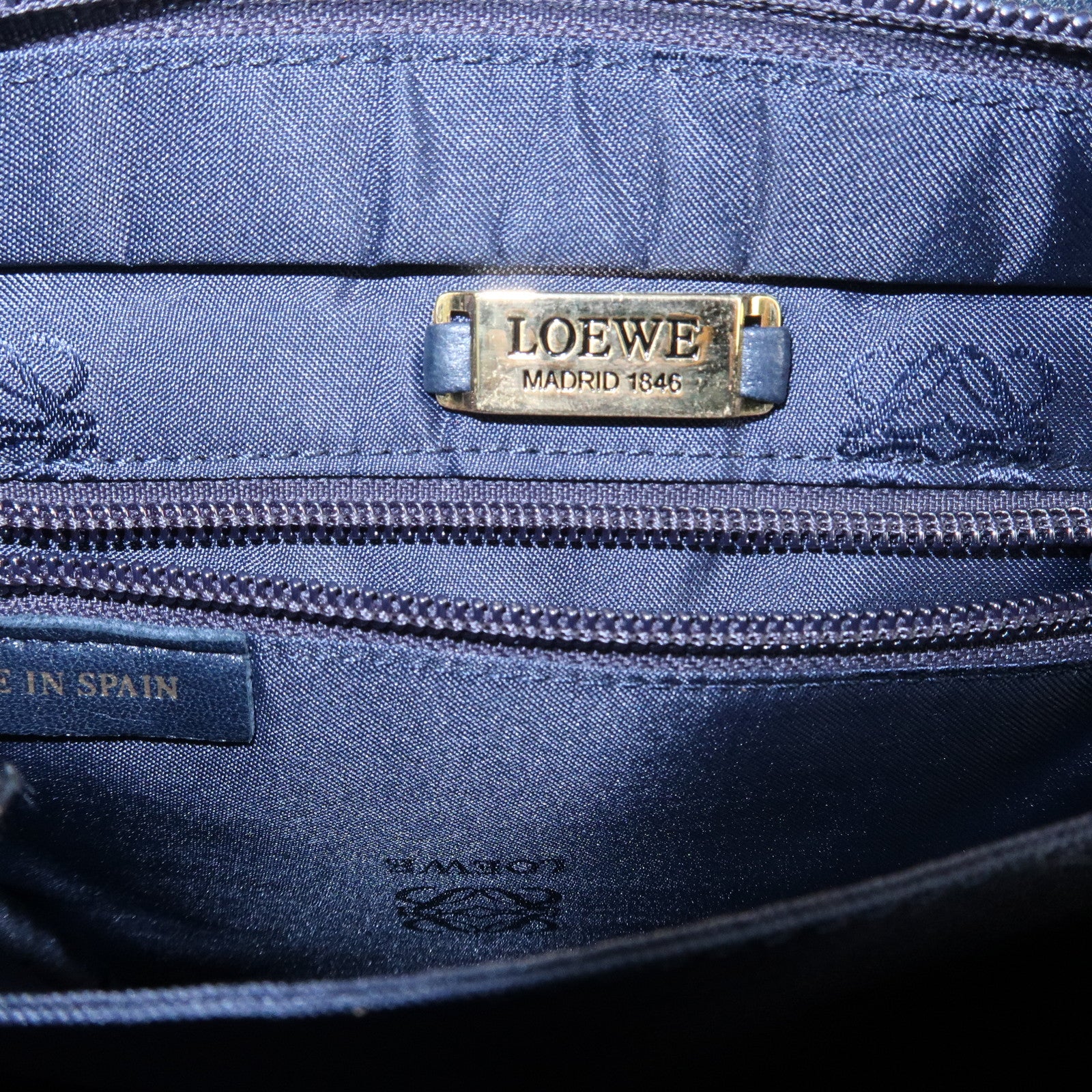 LOEWE Anagram Leather Shoulder Bag Navy Used