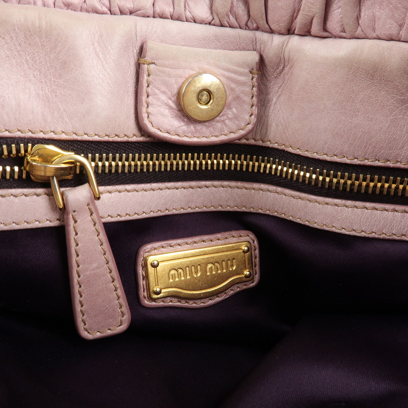 MIU MIU Logo Leather 2WAY Bag Shoulder Bag Hand Bag Pink Used