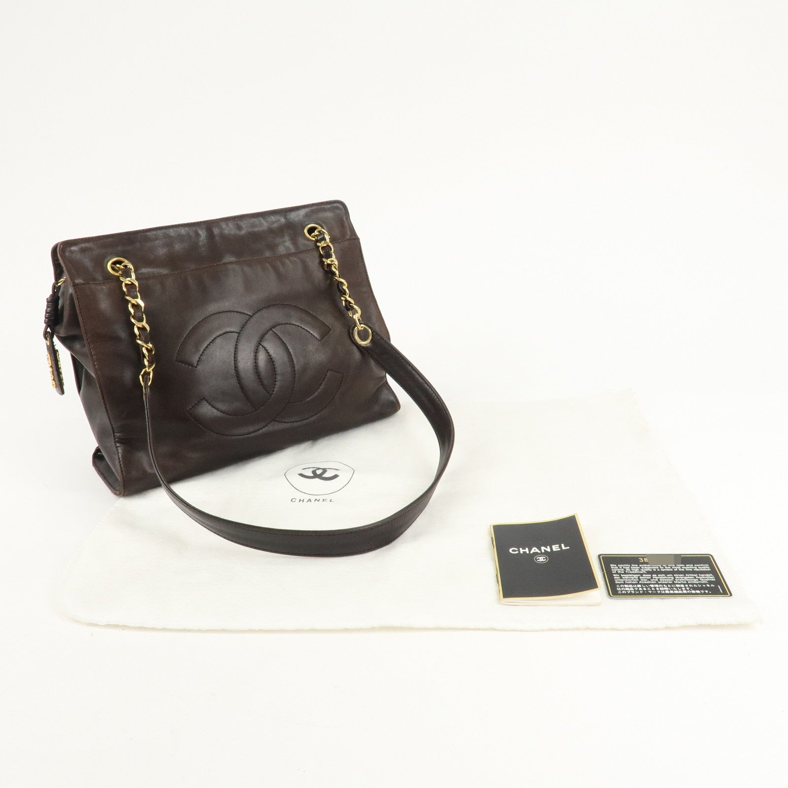 CHANEL COCO Mark Lamb Skin  Chain Shoulder Bag Brown Gold Used