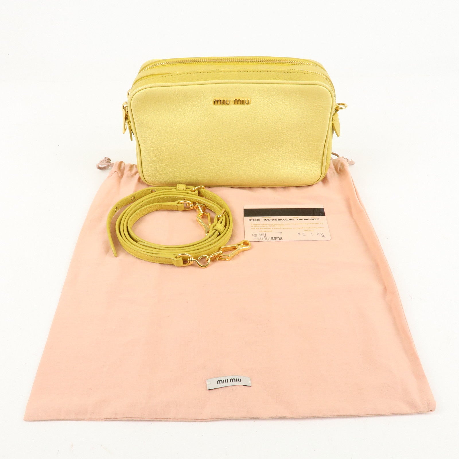 MIU MIU Leather MADRAS BICOLORE Shoulder Bag Yellow RT0539 Used