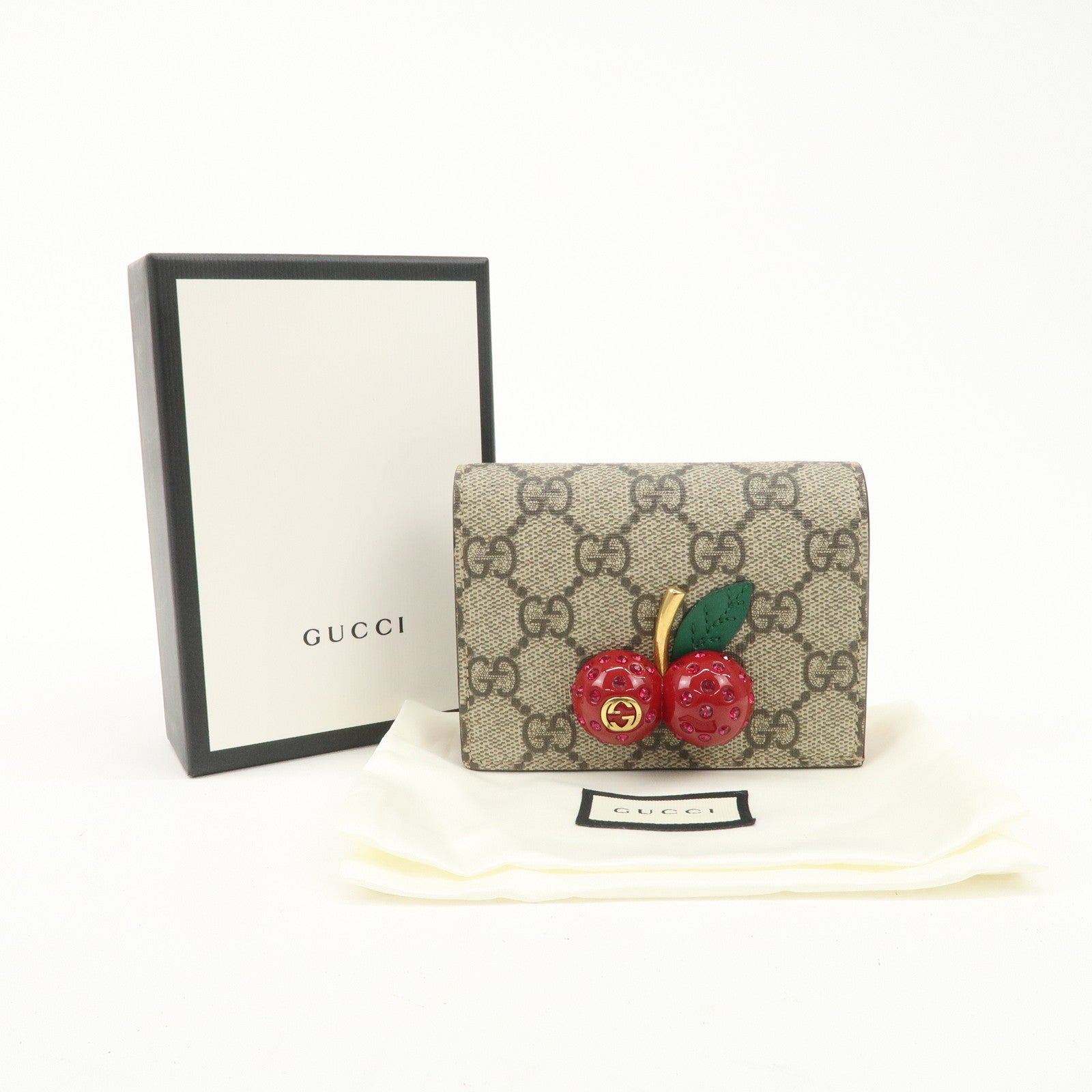 GUCCI Cherry Interlocking G GG Supreme Compact Wallet 476050 Used