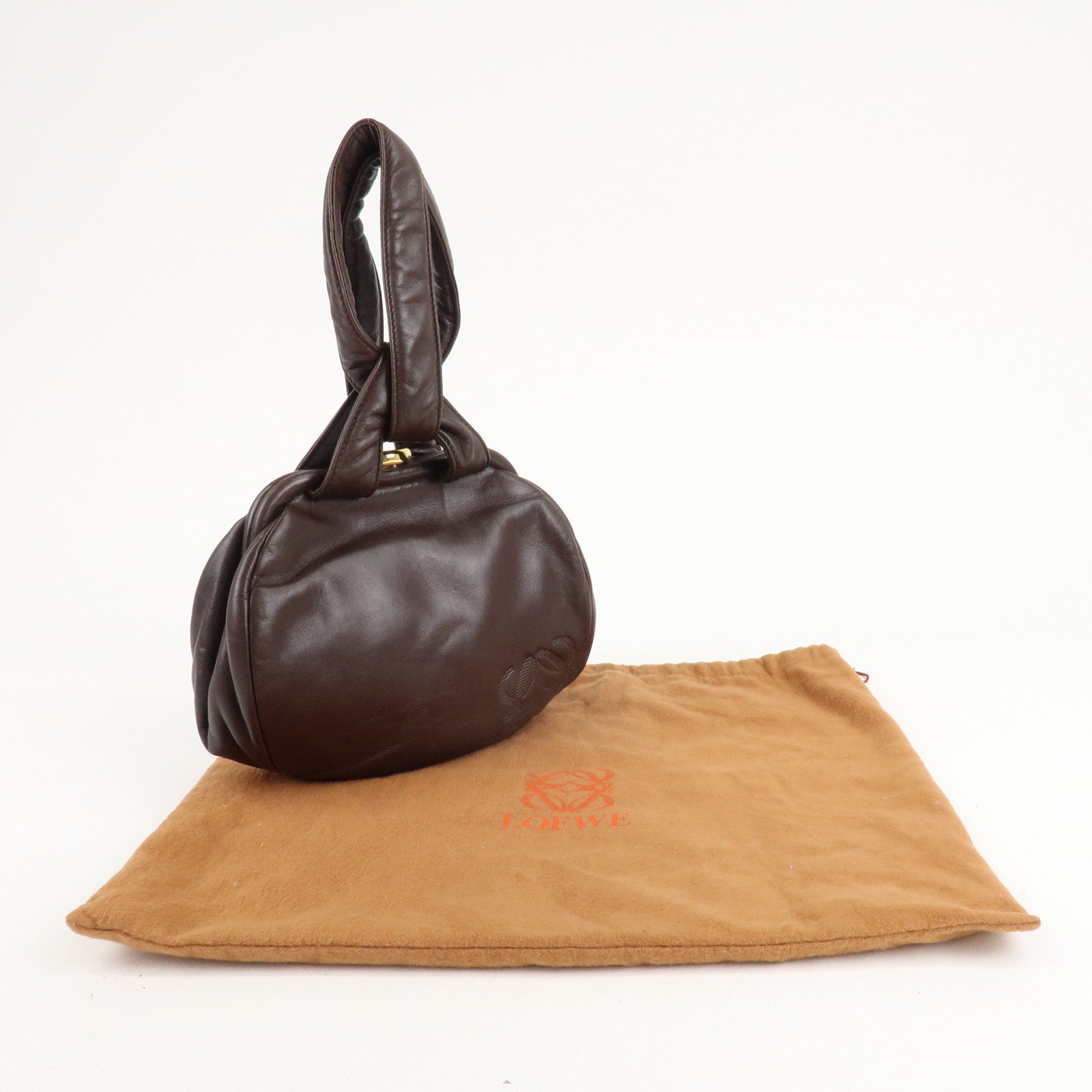 LOEWE Anagram Leather Clasp Shoulder Bag Hand Bag Brown Used