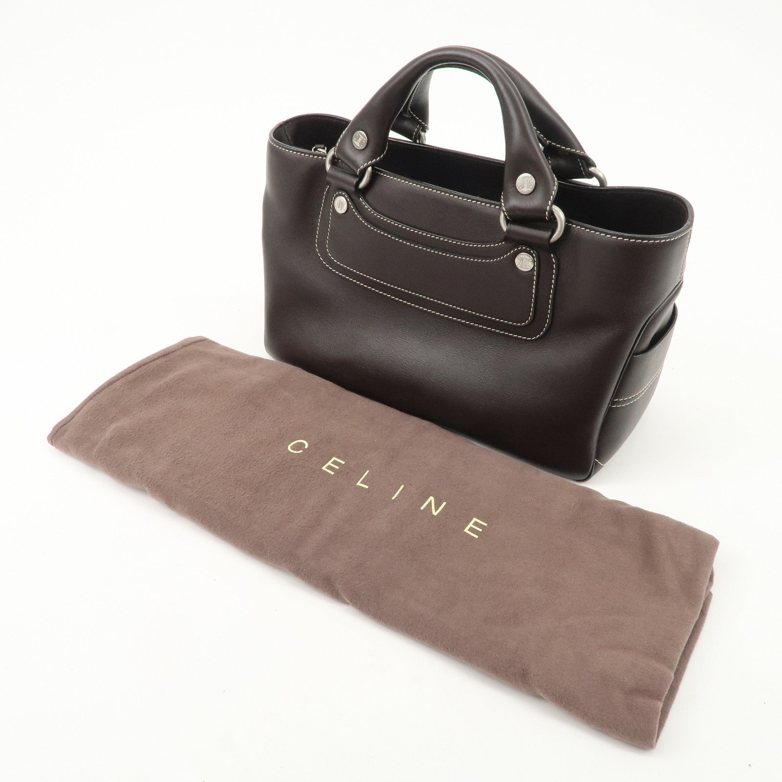 CELINE Leather Boogie Bag Hand Bag Brown Silver HDW CE00/23 Used