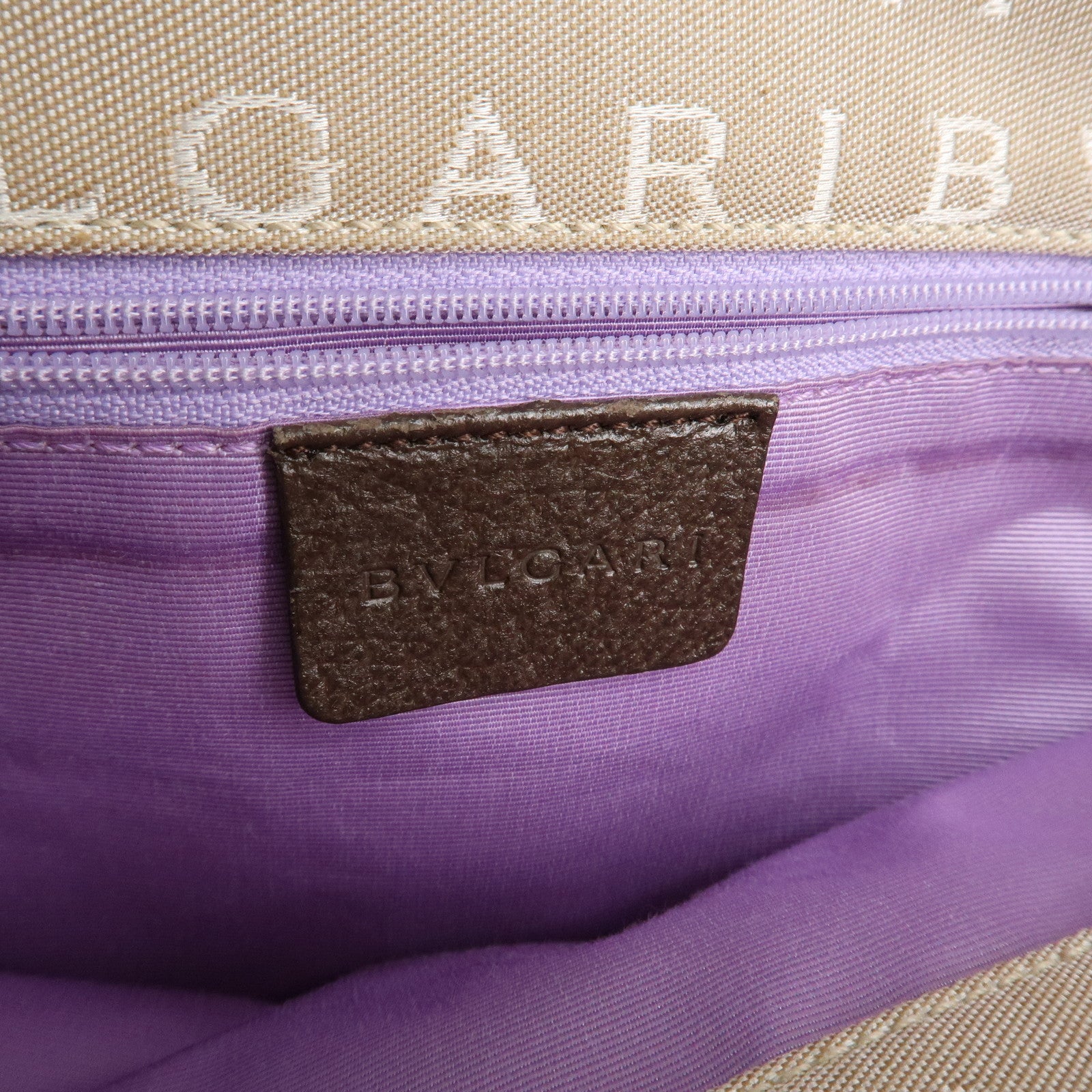 BVLGARI Logo Mania Canvas Leather Hand Bag Shoulder Bag Beige Used