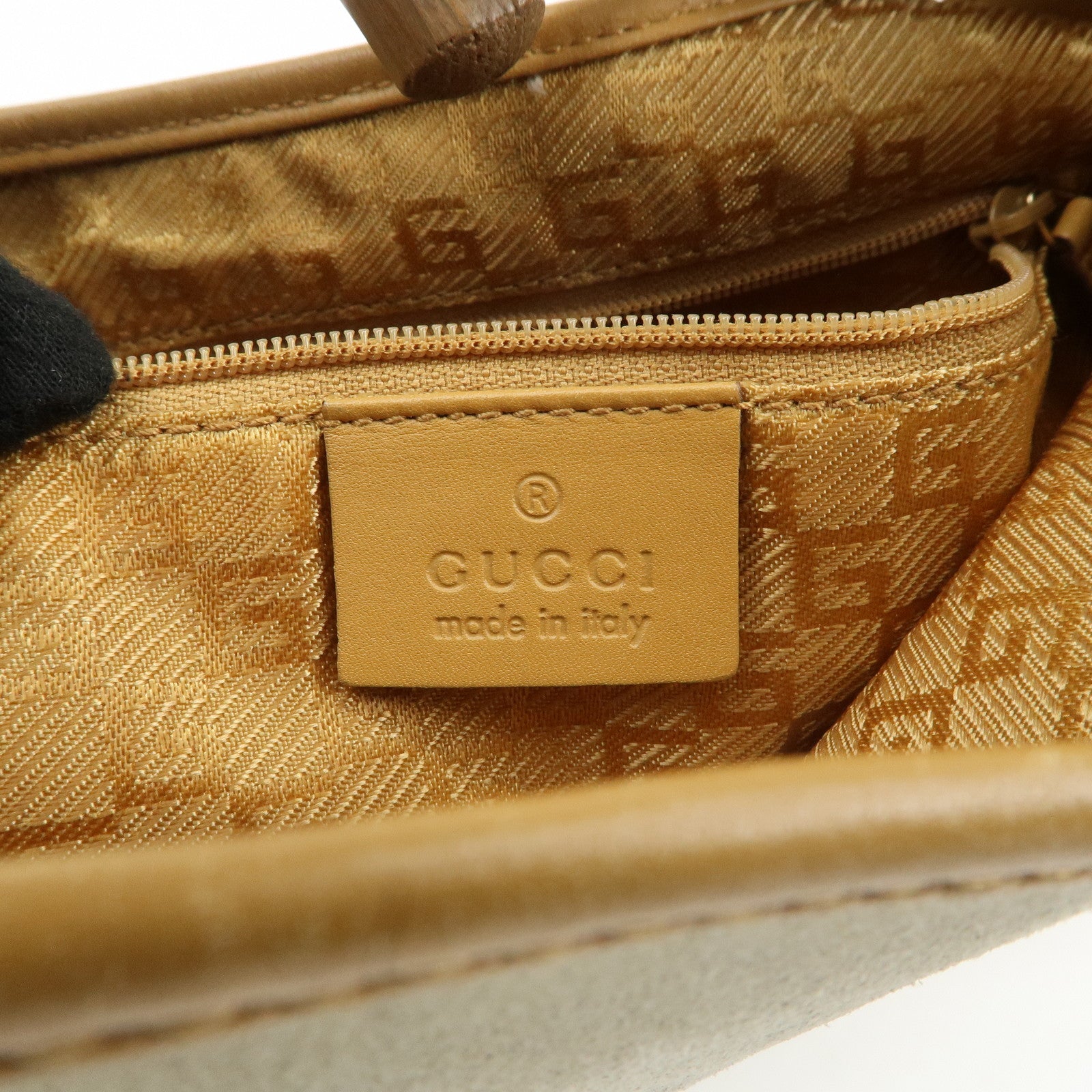 GUCCI Bamboo Suede Leather Shoulder Bag Gray Brown 001.4060 Used