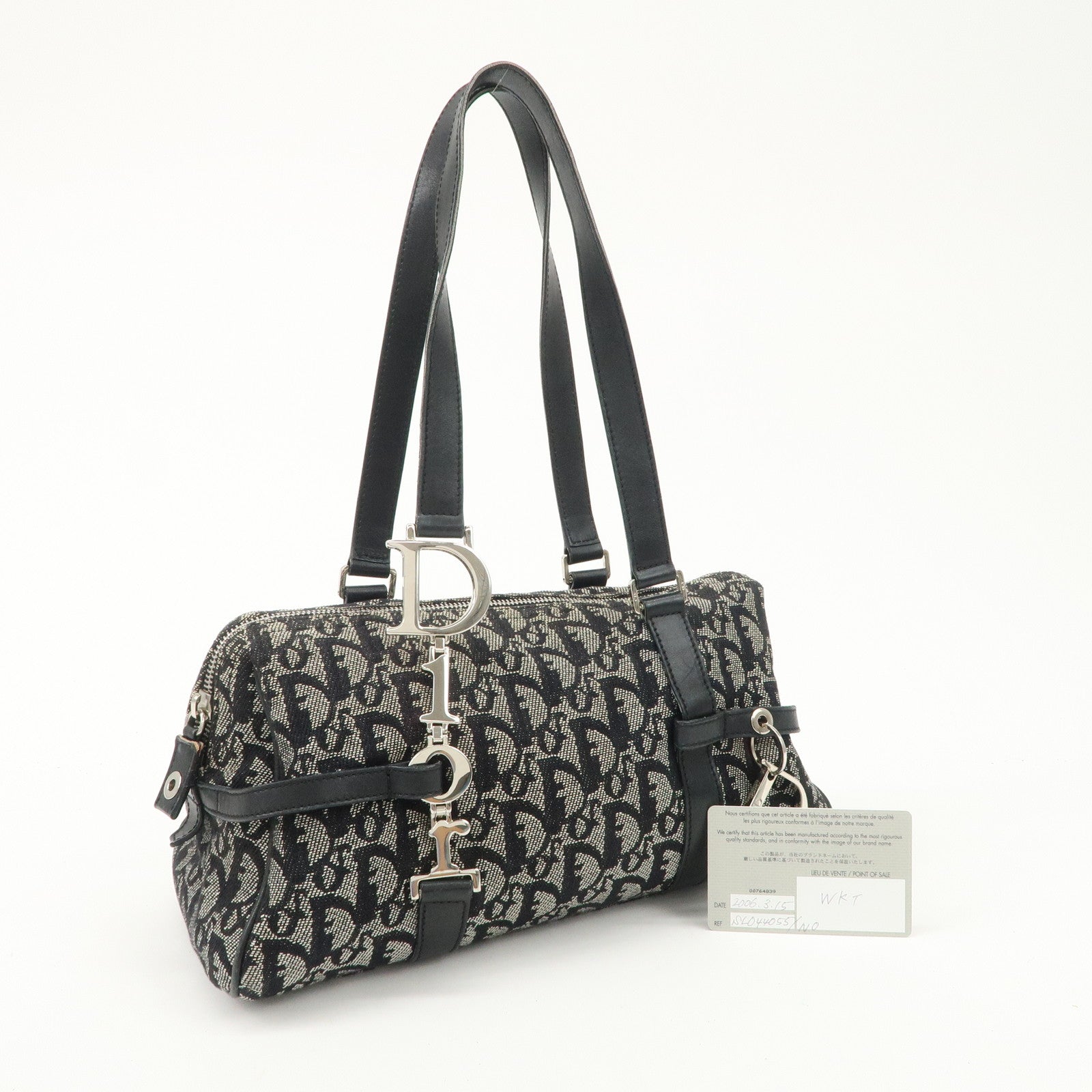Christian Dior Trotter Canvas Leather Mini Boston Bag Navy Used