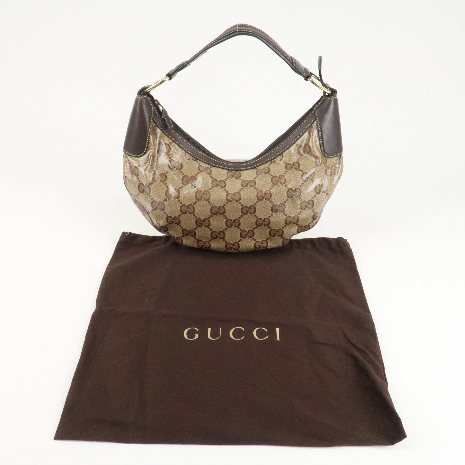 GUCCI GG Crystal Leather Shoulder Bag Hand Bag Brown 257297 Used