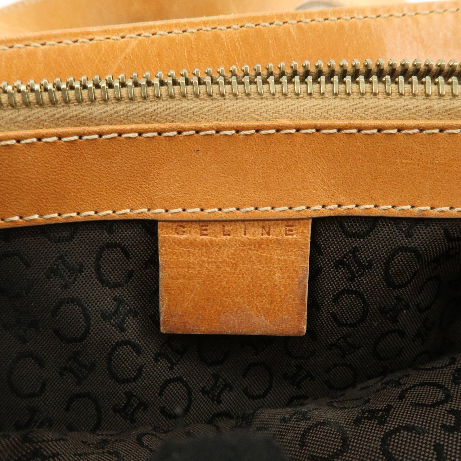 CELINE C Macadam Suede Leather Tote Bag Khaki Brown Used