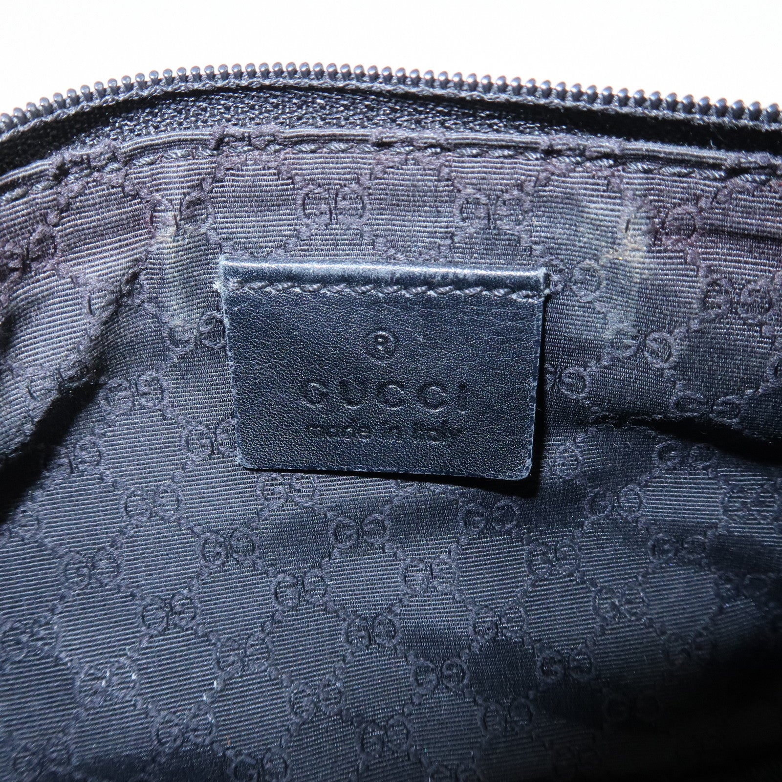 GUCCI Sherry Canvas Leather Accessory Pouch Hand Bag Black 92820 Used