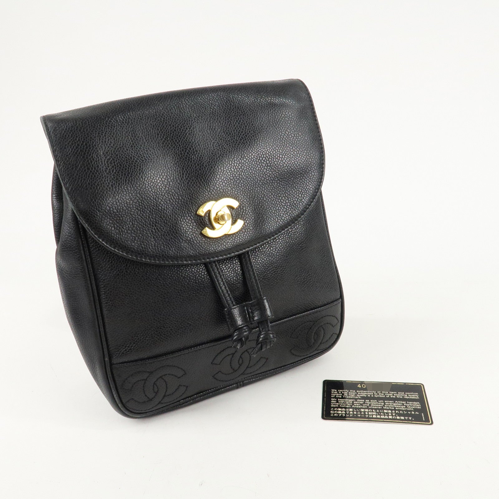 CHANEL Triple COCO Caviar Skin Chain Back Pack Black Gold Used