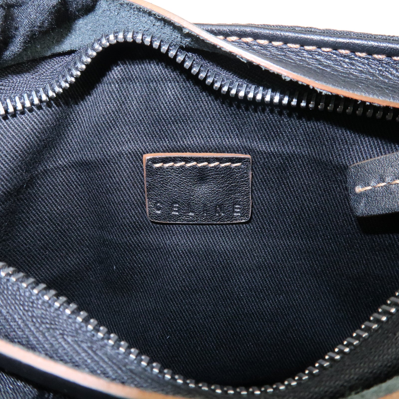 CELINE Macadam Canvas Leather Waist Bag Cross Body Bag Black Used