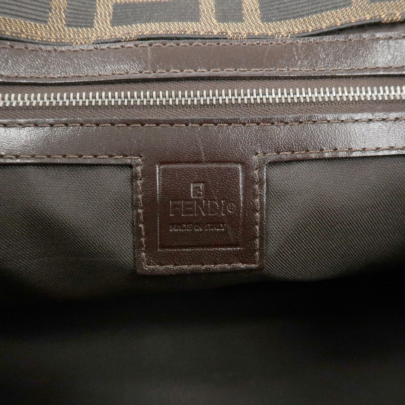 FENDI Zucca Canvas Leather Shoulder Bag Brown Black 15808 Used