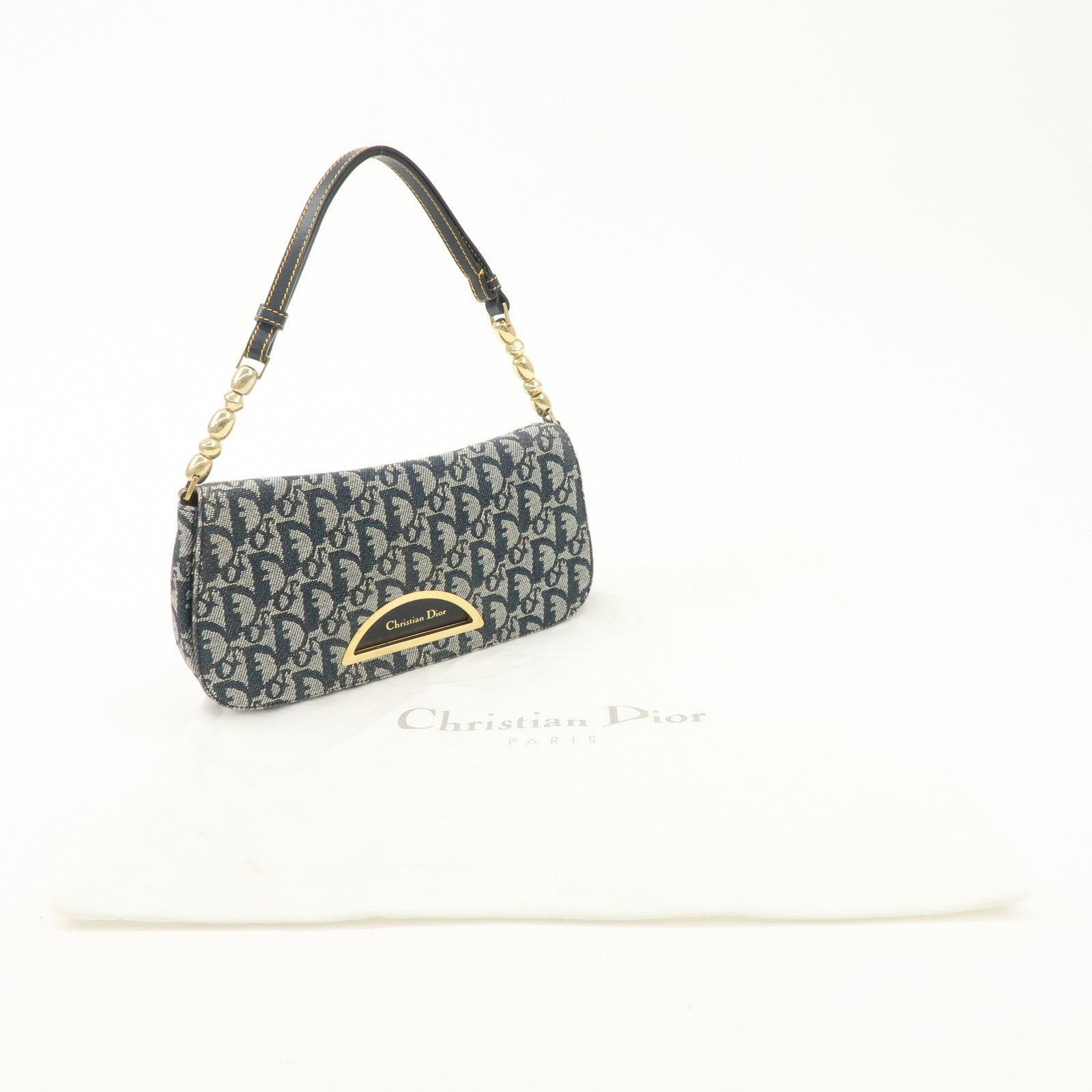 Christian Dior Maris Pearl Trotter Canvas Leather Shoulder Bag Used
