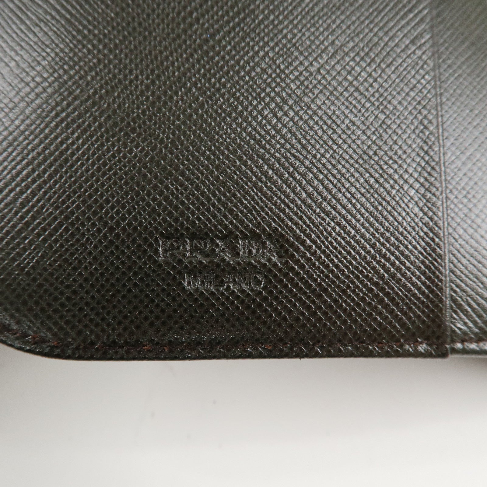 PRADA Logo Leather Bi-Fold Wallet Small Wallet Khaki Used