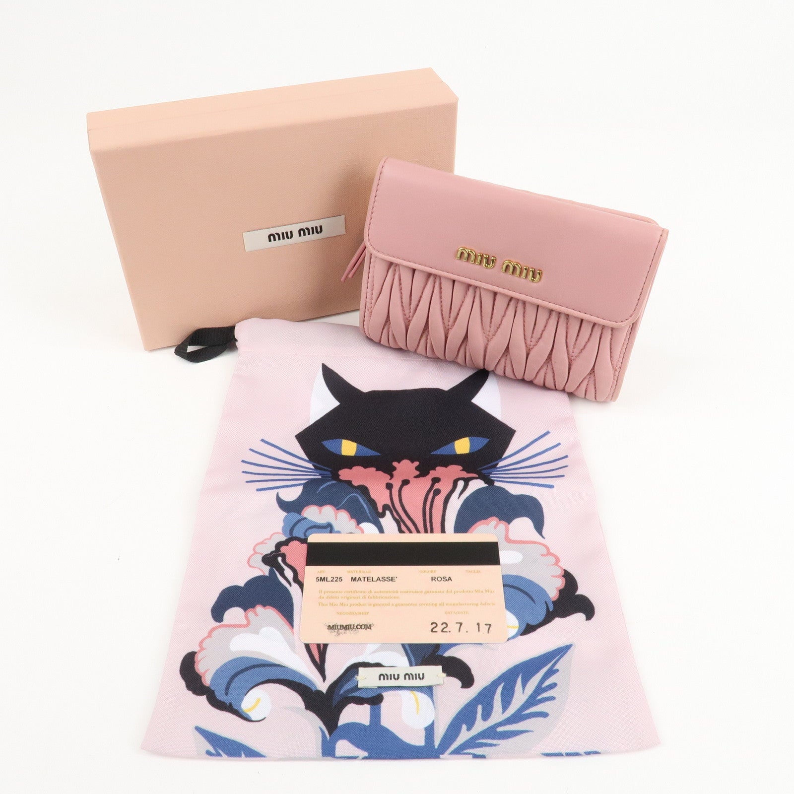 MIU MIU Matelasse Leather Trifold Wallet Pink 5ML225 Used
