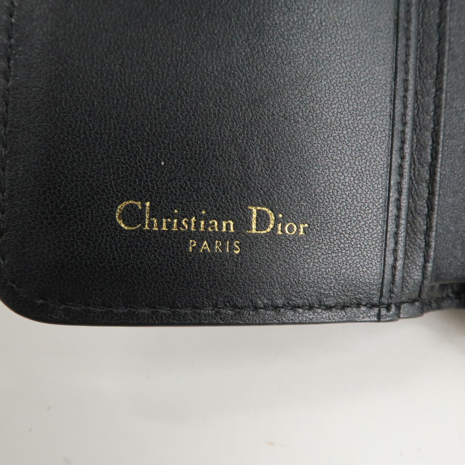 Christian Dior Cannage Leather Bi-fold Wallet Black Gold HDW Used