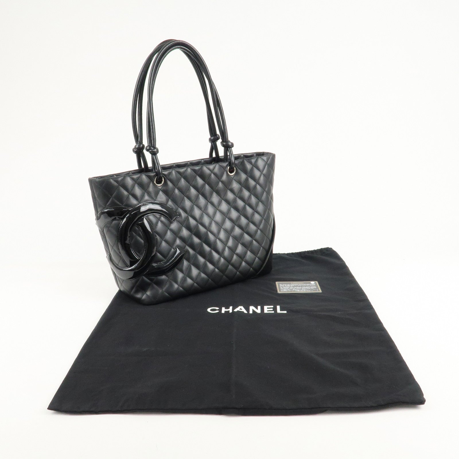CHANEL Cambon Line Lamb Skin COCO Mark Large Tote Bag A25169 Used