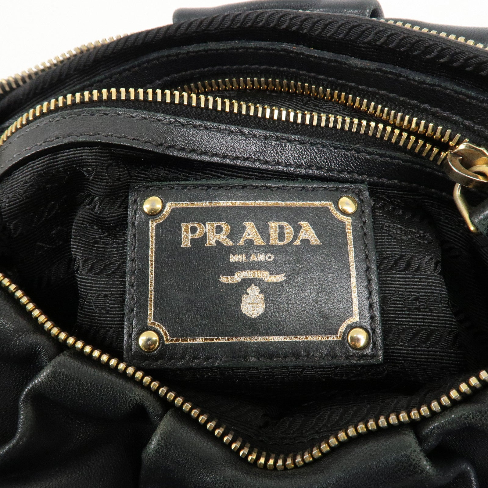 PRADA Leather 2Way Hand Bag Shoulder Bag Black BN2324 Used