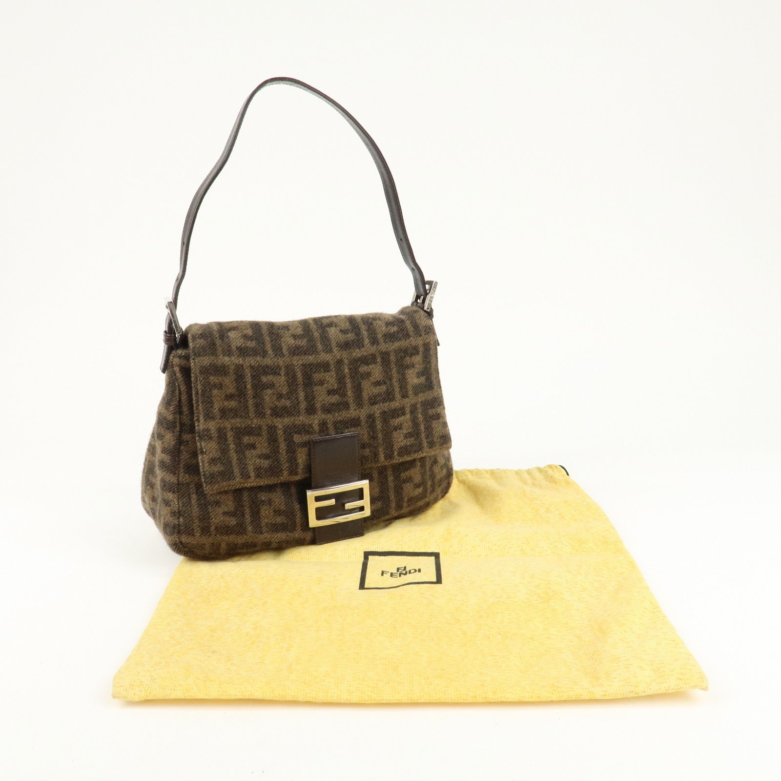 FENDI Mamma Baguette Zucca Wool Leather Shoulder Bag 26325 Used
