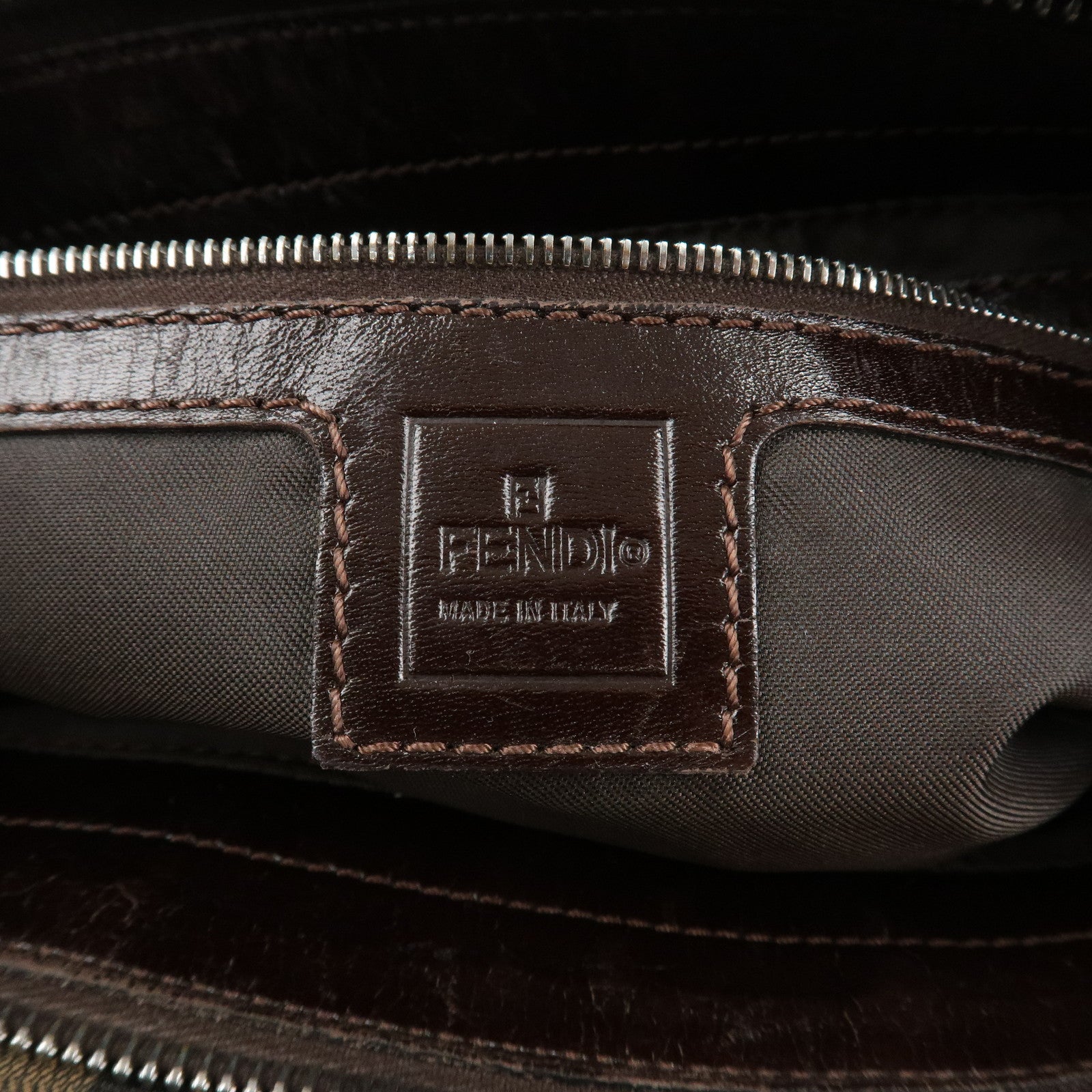 FENDI Zucca Canvas Leather Shoulder Bag Brown Black 26566 Used