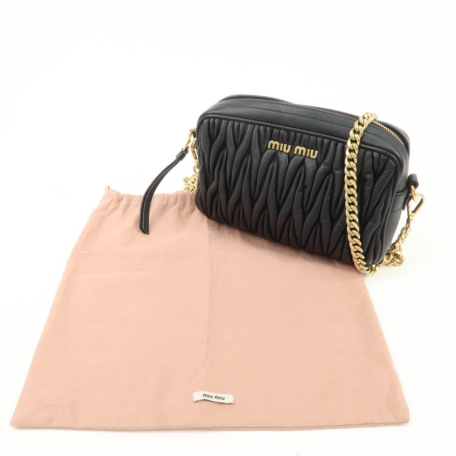 MIU MIU Matelasse Leather Chain Shoulder Bag Crossbody Bag Black Used