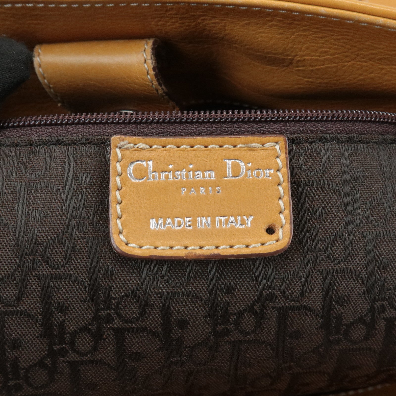 Christian Dior Leather Tote Bag Shoulder Bag Mustard Silver HDW Used