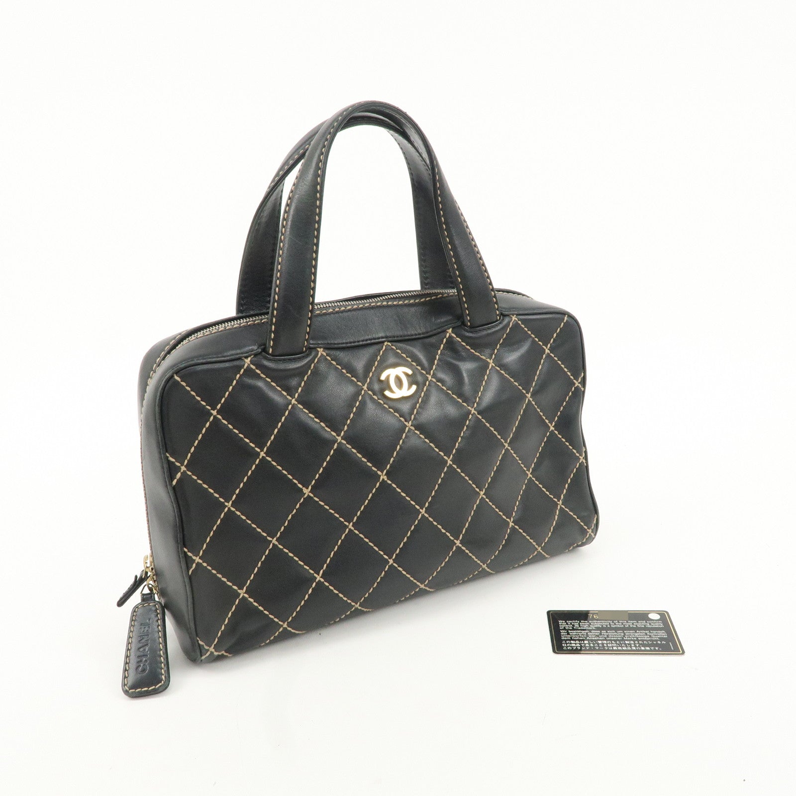 CHANEL Wild Stitch Lamb Skin COCO Mark Hand Bag Black A14692 Used