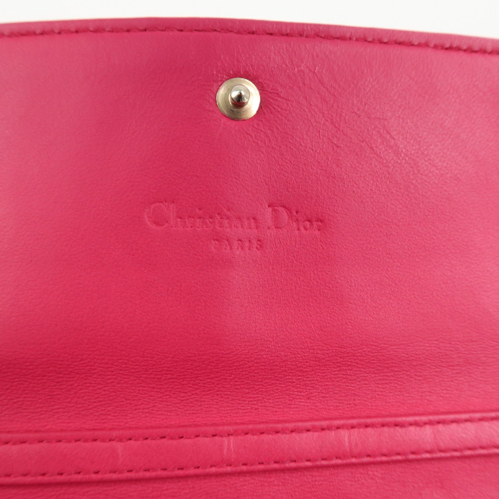 Christian Dior Cannage Leather Chain Long Wallet Pink Used