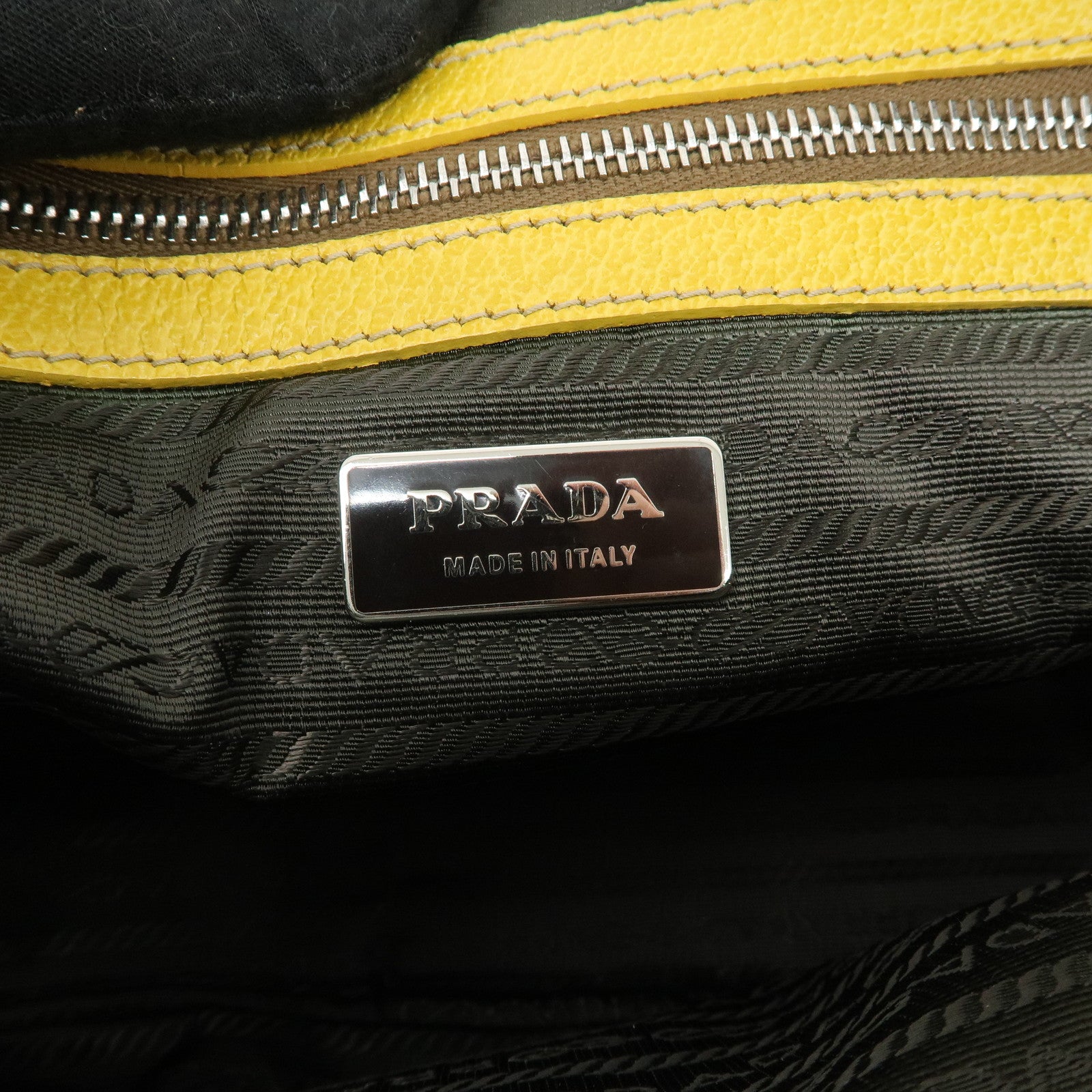 PRADA Canvas Leather Shoulder Bag Hand Bag Brown Yellow Used