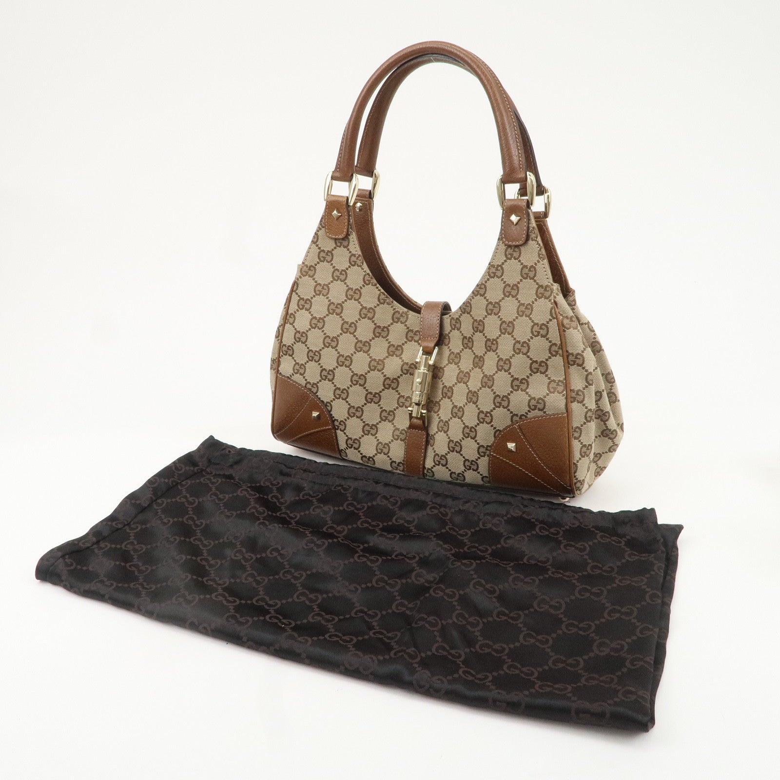 GUCCI New Jackie GG Canvas Leather Shoulder Bag Beige Brown 124407 Used