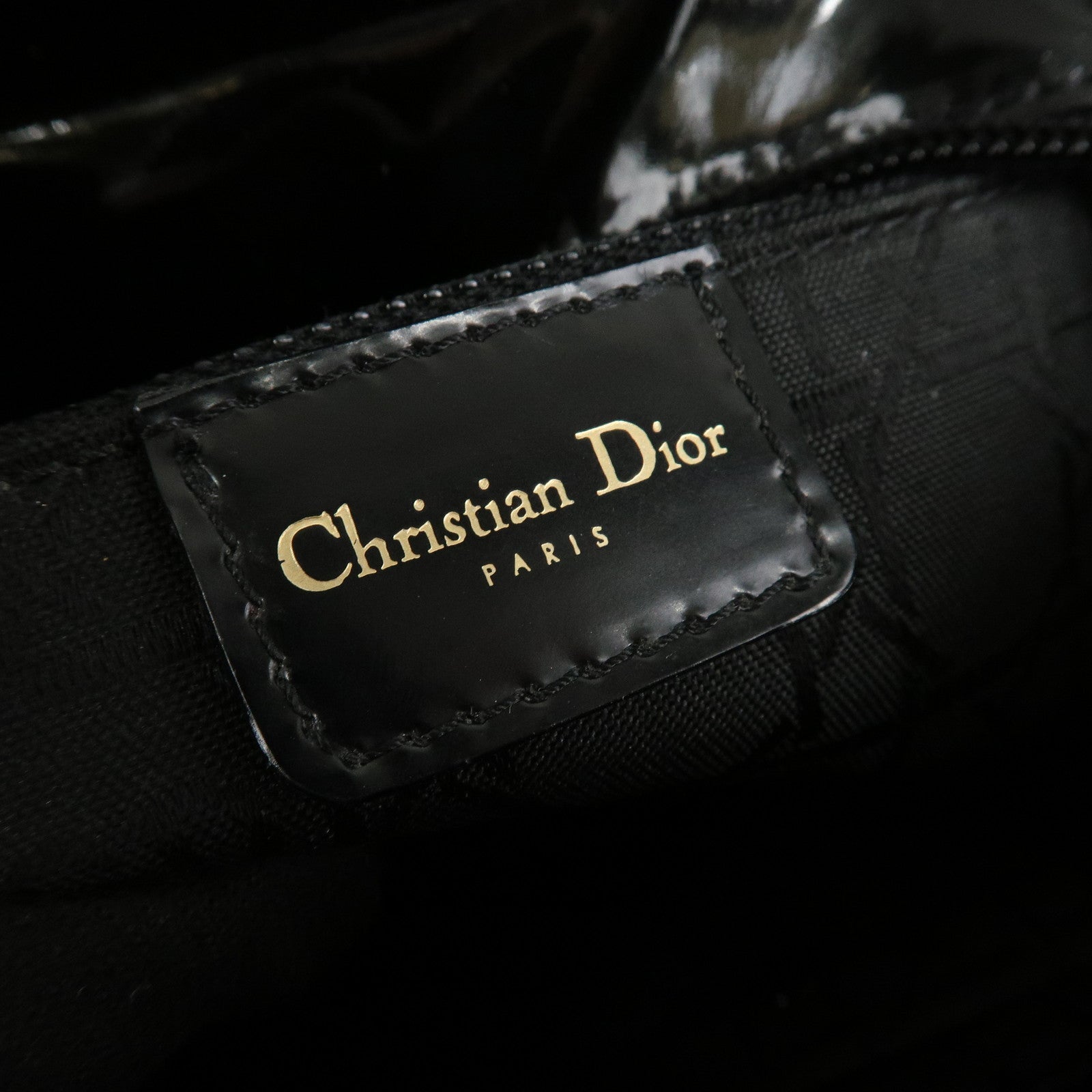 Christian Dior Maris Pearl Patent Leather Tote Bag Black Used