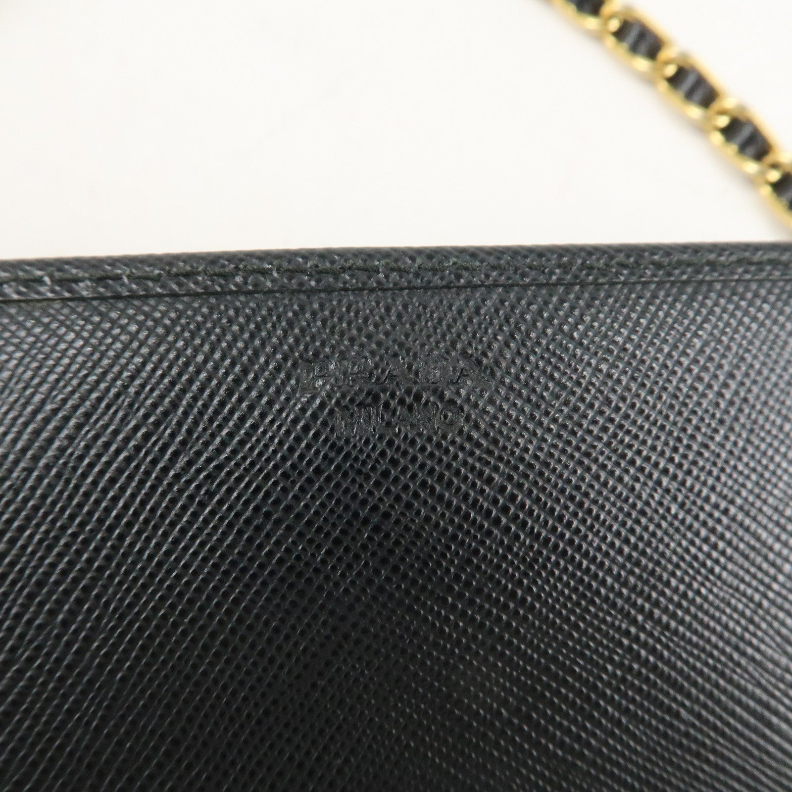 PRADA Saffiano Leather Chain Wallet Purse Black 1MT290 Used
