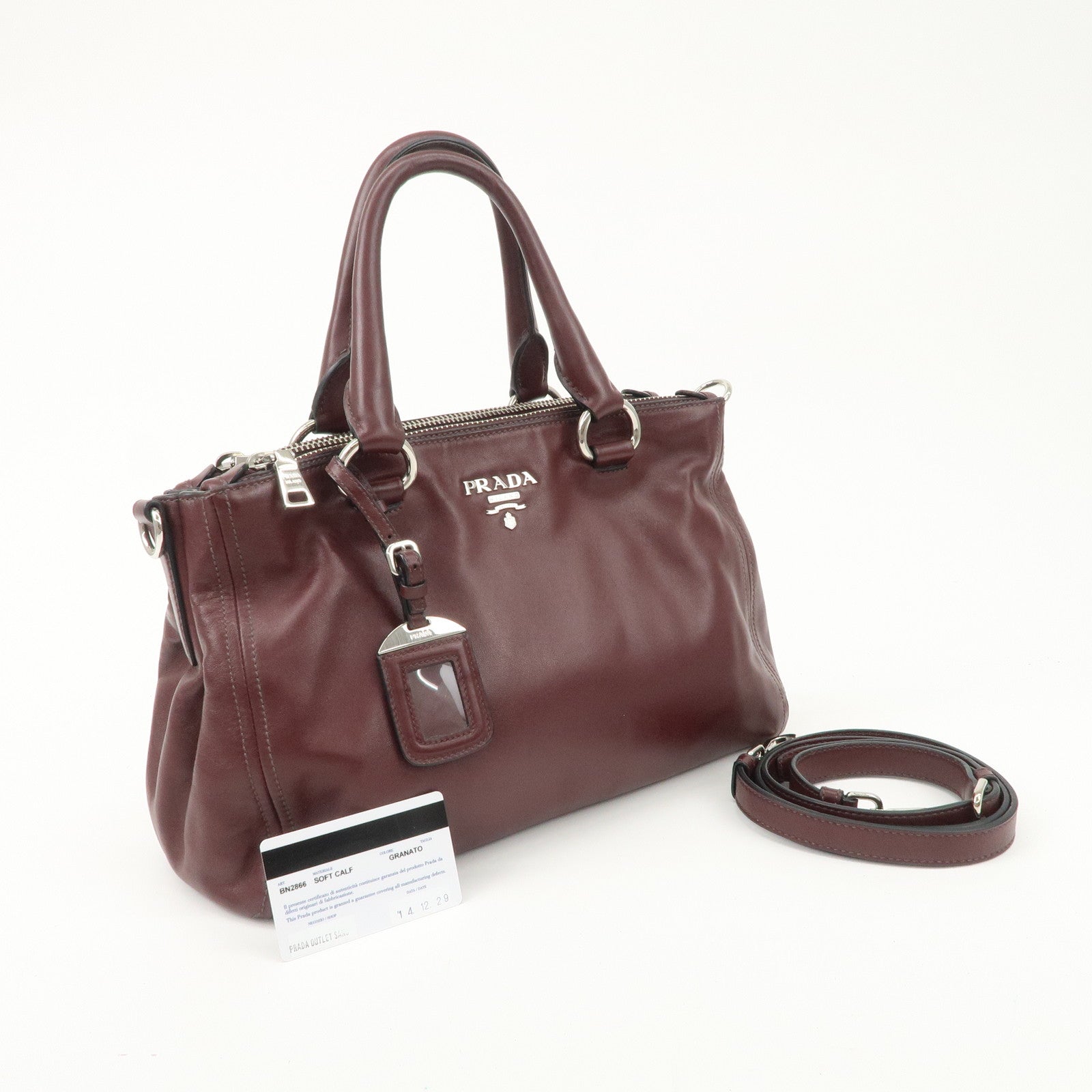 PRADA Leather 2Way Bag Hand Bag Shoulder Bag Bordeaux BN2866 Used