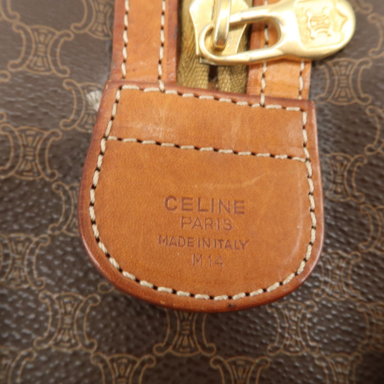 CELINE Macadam PVC Leather Boston Bag Hand Bag Brown Used