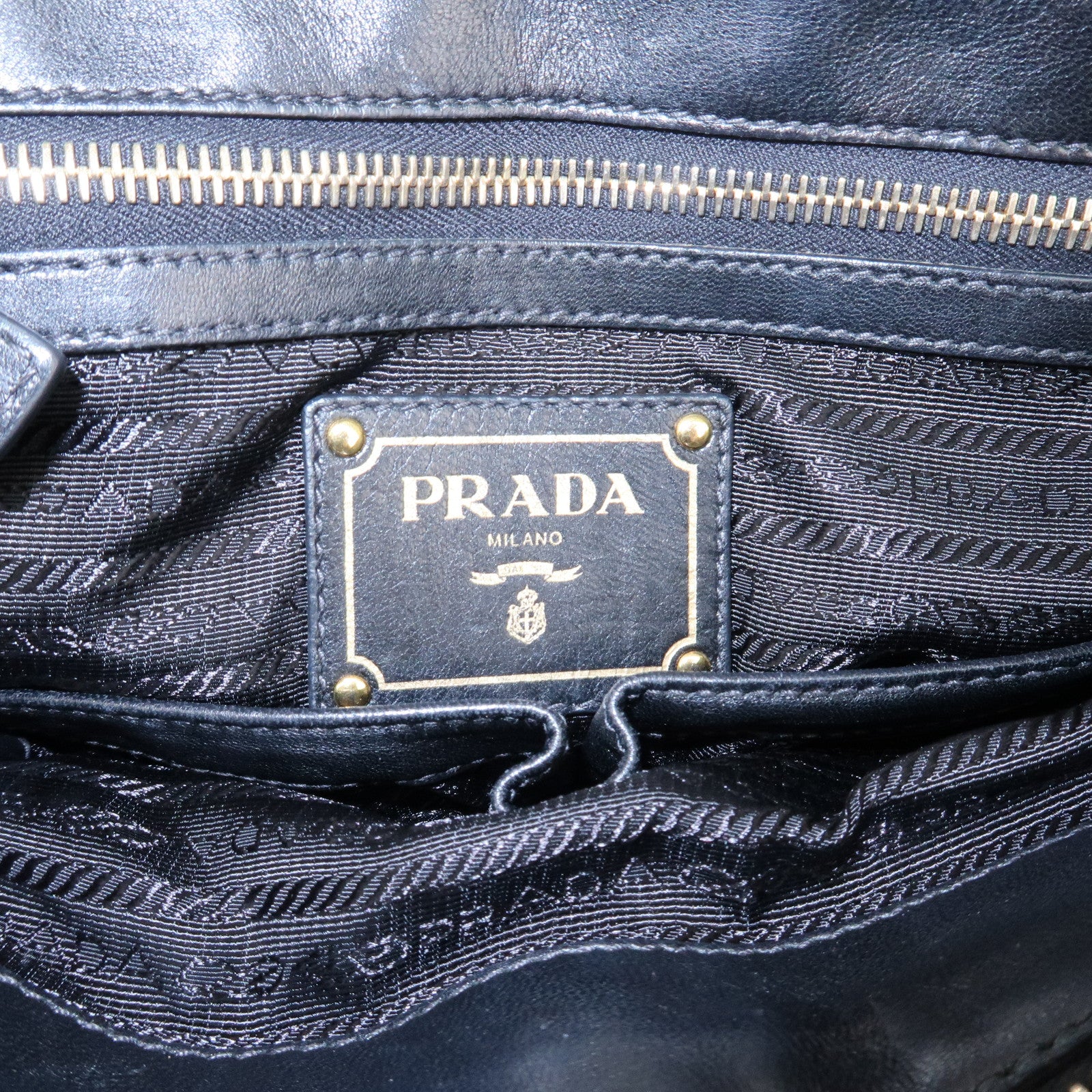 PRADA Leather 2way Bag Hand bag Black Gold Hardware Used