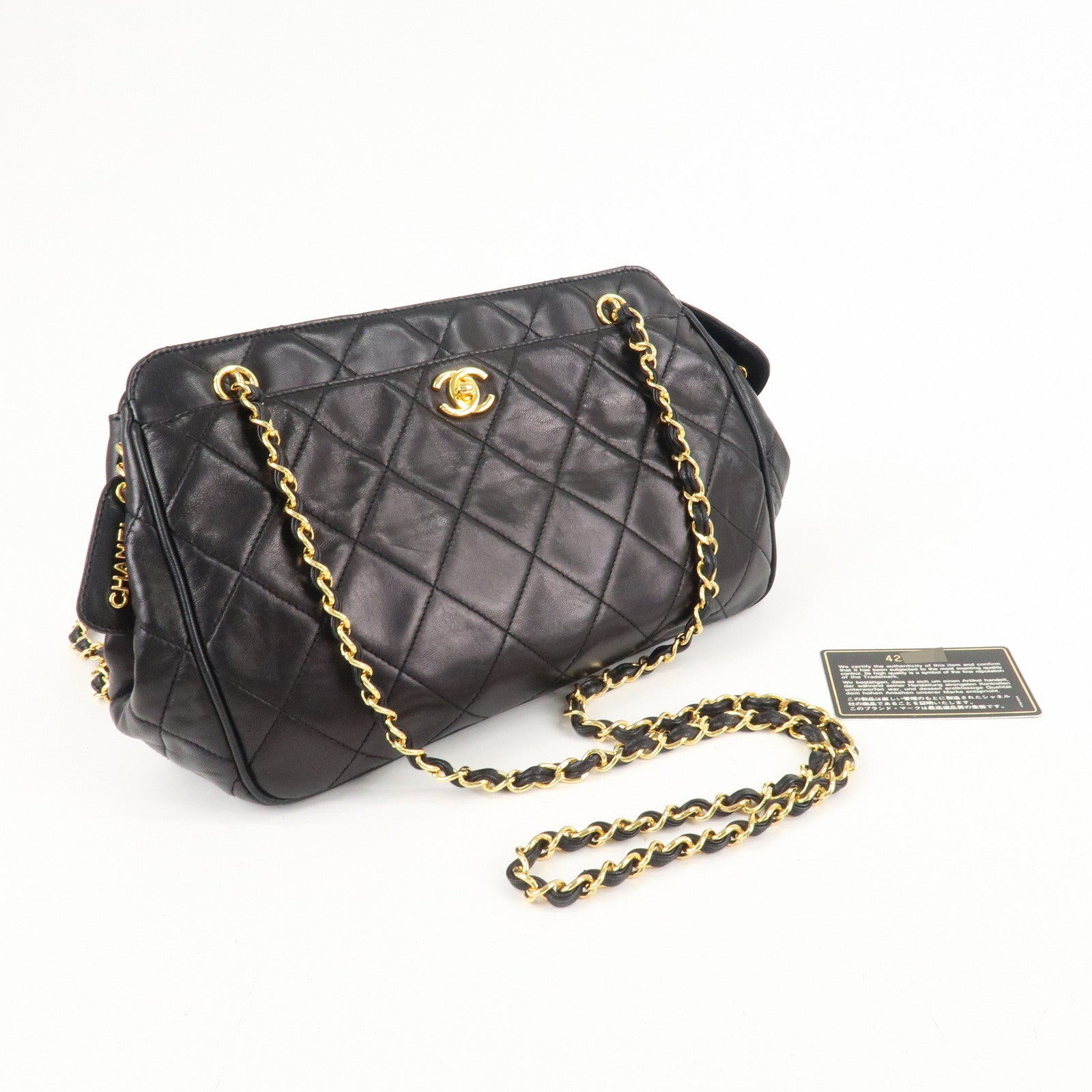 CHANEL Matelasse Lamb Skin COCO Mark Chain Shoulder Bag Black Used