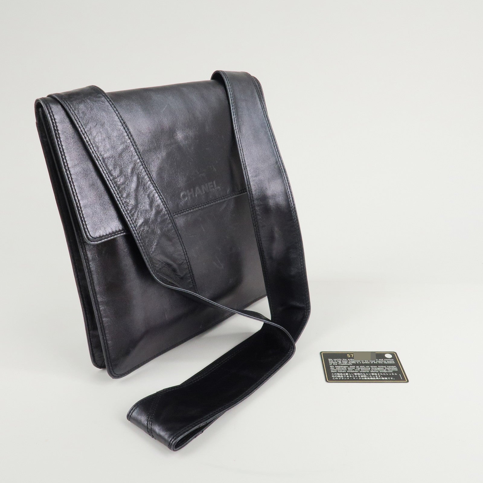 CHANEL Leather Logo Shoulder Bag Hand Bag Black Used