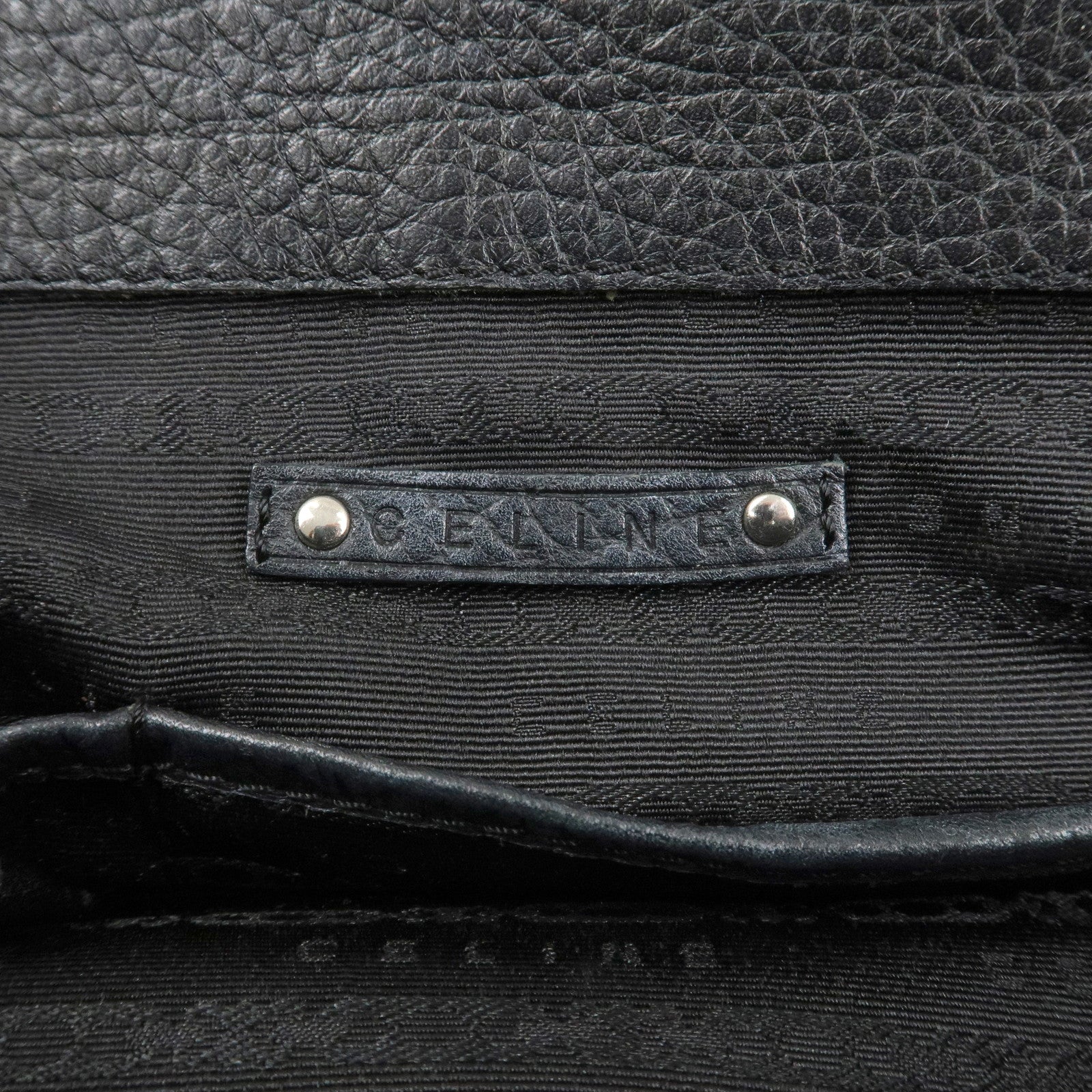 CELINE Leather Boogie Bag Hand Bag Silver Hard Ware Black Used